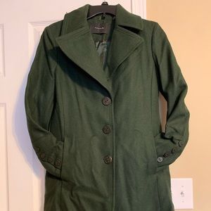 Tahari Green Wool Button Down Pea Coat NWOT